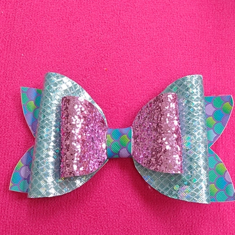 Handmade faux leather mermaid hairbow
